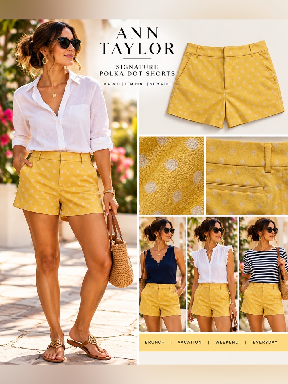 1287 Ann Taylor Signature Yellow Polka Dot Shorts